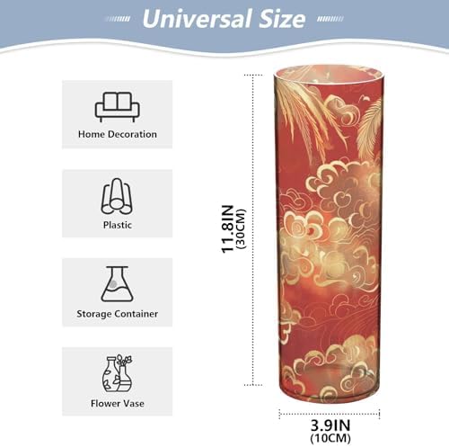 Chinese Phoenix Auspicious Clouds Red Gold Plastic Flower Vase 118x39 Inch