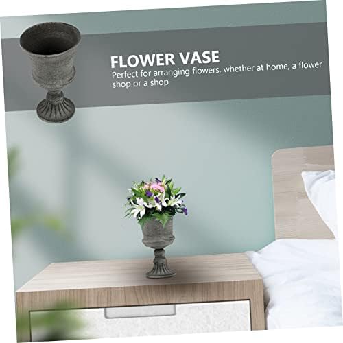 Vintage Gray Iron Art Flower Pot for Home and Office Decor