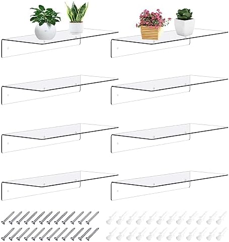 8Pcs Clear Acrylic Floating Shelves Wall Mounted for Home Decor