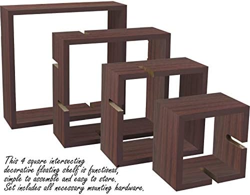 Greenco 4 Cube Intersecting Floating Shelves Walnut