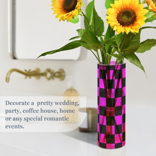 Buffalo Plaid Check Black Magenta Hurricane Candle Vase 118 x 39 Inch