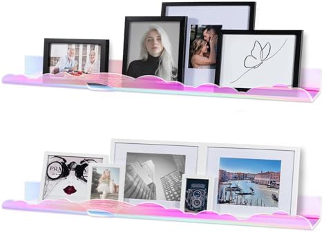 Rainbow Glitter Floating Shelves Set of 2 for Home Decor