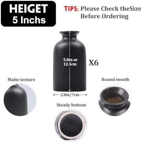 6 Pack Matte Black Ceramic Vases for Home Decor and Centerpieces