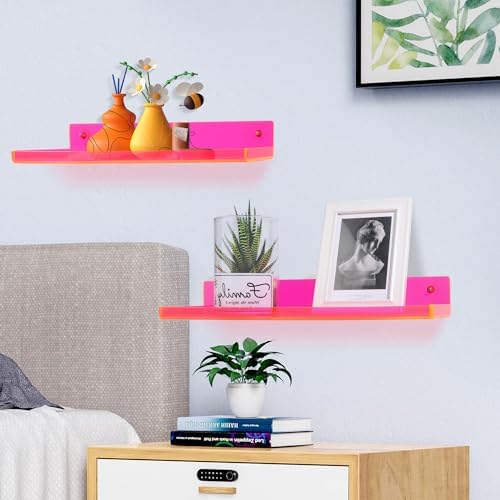 Neon Pink Floating Wall Shelves Pack of 2