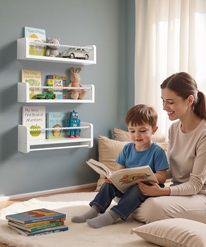 White Floating Bookshelf Wall Set of 3 for Nursery