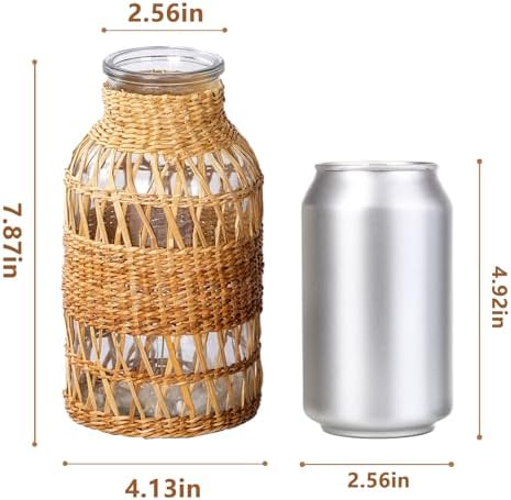 WHJY Boho Vase - Large Rattan Covered Glass Jar for Home Decor