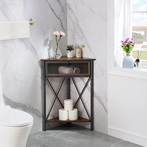 VECELO Corner Table Shelf with 3 Tier Brown Storage