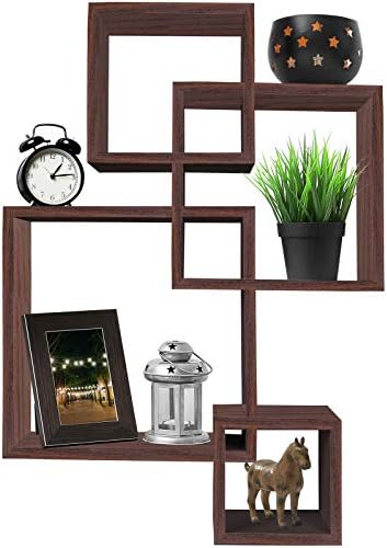 Greenco 4 Cube Intersecting Floating Shelves Walnut