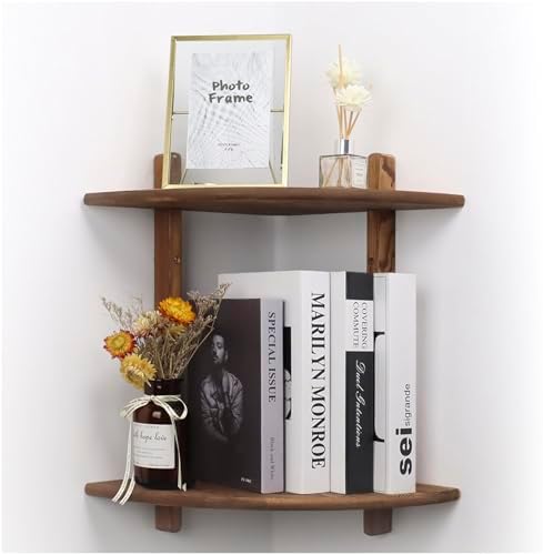 Floating Corner Shelf Wood Bookshelf for Living Room Bedroom Kitchen