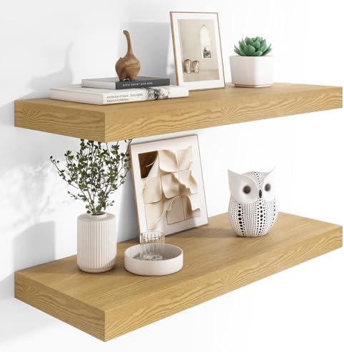 12 Inch Deep Floating Shelves with Invisible Brackets Oak 2 Pack