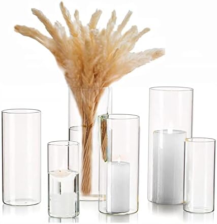 Clear Cylinder Vase Set 6Pcs for Centerpieces and Decorations