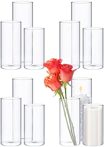 12 Pcs Clear Glass Cylinder Vases for Home Office Wedding Decor