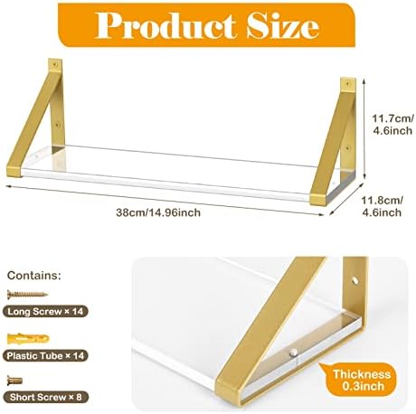 Gold Floating Shelves Set of 3 8mm Clear Acrylic Display