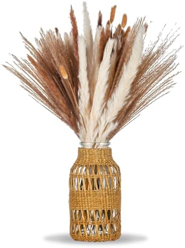 WHJY Boho Vase - Large Rattan Covered Glass Jar for Home Decor