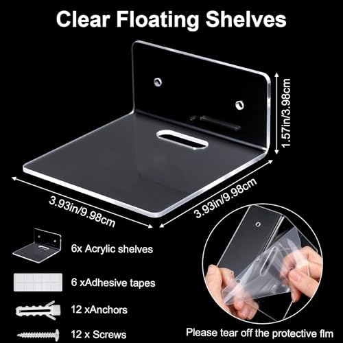 Lemecima 6 Pack Small Acrylic Floating Shelves for Wall