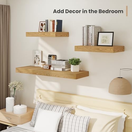 12 Inch Deep Floating Shelves with Invisible Brackets Oak 2 Pack