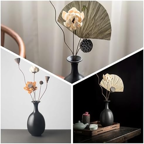 Black Ceramic Vase with Dried Flowers for Home Decor