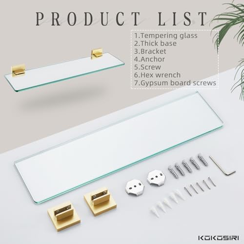 KOKOSIRI Floating Tempered Glass Shelf 16x56 Inch
