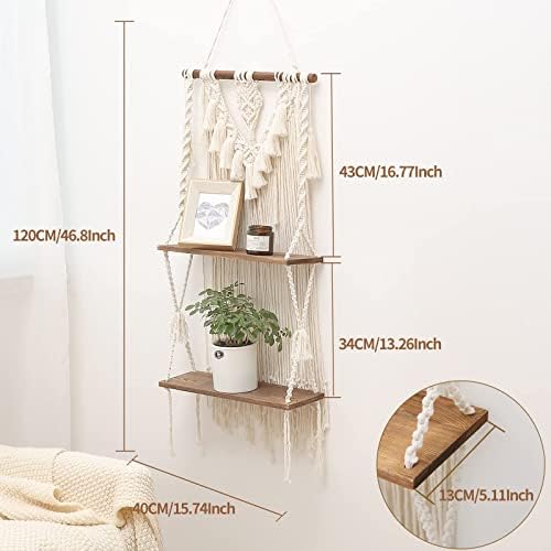 ANROYE 2 Tier Boho Wall Hanging Shelf