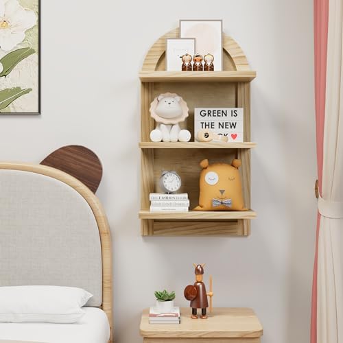 3 Tier Floating Wall Shelves Natural Wood Modern