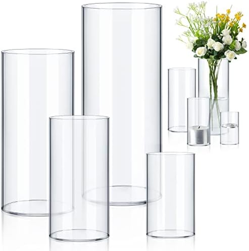 Eaasty 4 Pcs Acrylic Cylinder Flower Vases for Centerpieces and Floating Candles