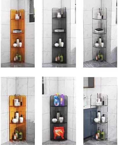 3-Tier Acrylic Corner Storage Shelf Organizer Orange Freestanding Sturdy Clear Display
