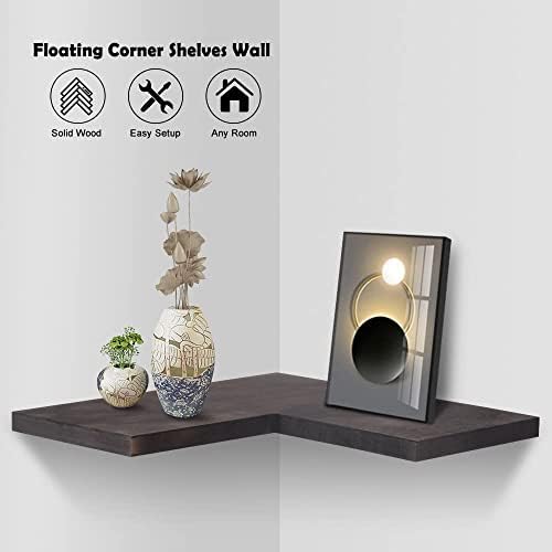 Natural Wood Set of 4 Floating Corner Shelves L-Shaped Wall Mount