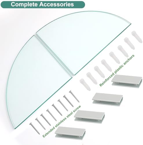 2-Pack Tempered Glass Corner Shower Shelves with Aluminum Brackets
