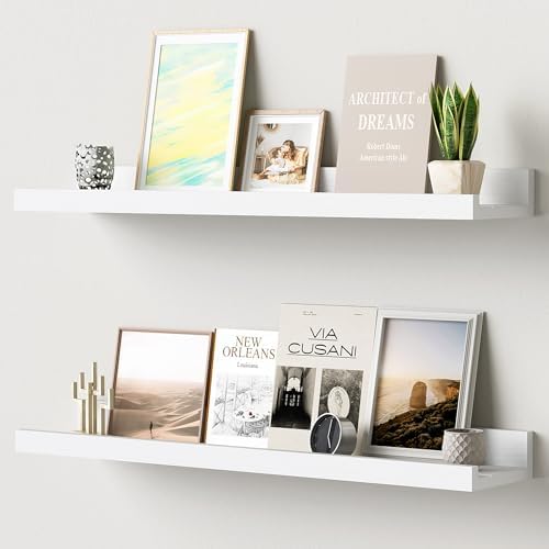 Acovy Floating Shelves Set of 2 White Solid Wood