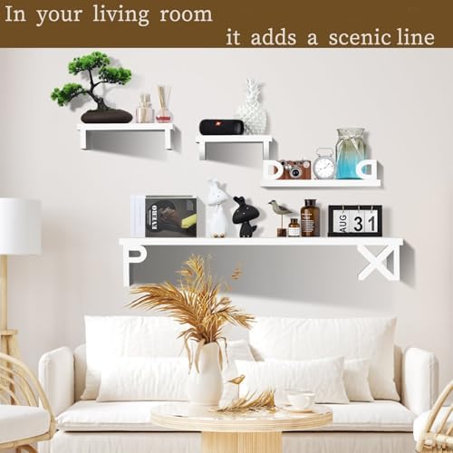 White Floating Shelves Set of 5 for Wall