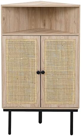 Yechen Corner Storage Cabinet with Adjustable Shelves and Rattan Doors