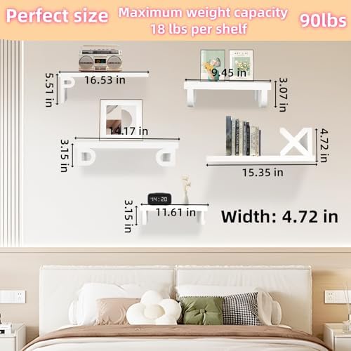 White Floating Shelves Set of 5 for Wall
