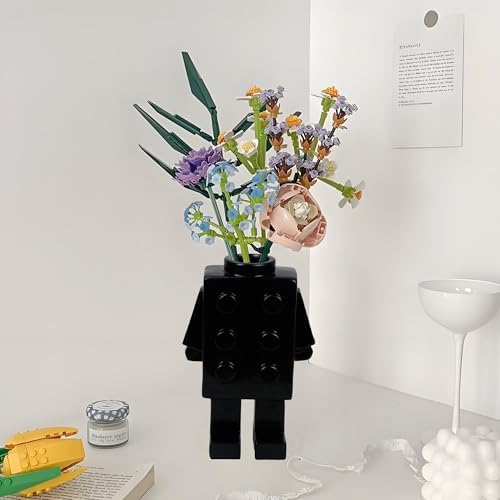 Building Block Vase for Flower Decor Unique Resin Vase Gift Black