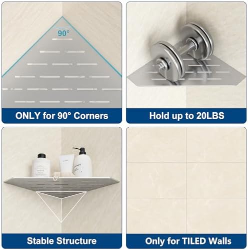 Brushed Corner Shelf for Tile Wall 10 Inch 1 Pack