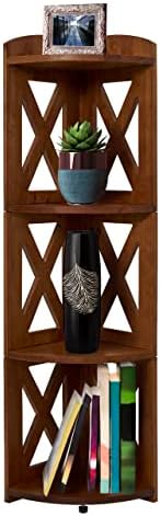 NHZ Corner Shelf Stand 4 Tier Natural Wood Bookshelf and Plant Stand Brown