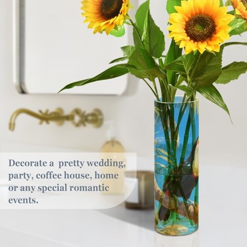 Toucan Bird Pattern Clear Cylinder Vase 118 Inch Tall