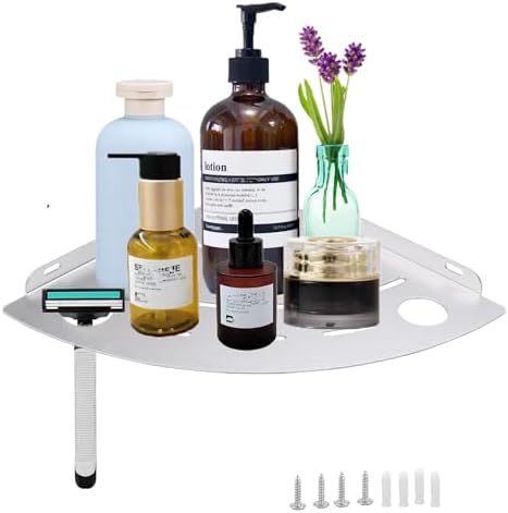 NUTNAPH Corner Shower Shelf Wall Mount Metal Floating Shelf Silver 1 Pcs