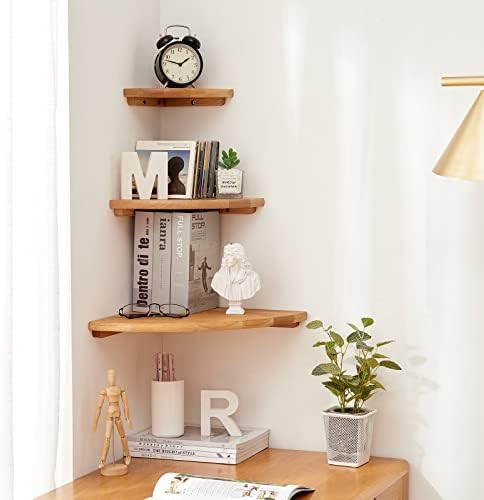 Oak Floating Corner Shelves 14 Inch Solid Wood Wall Mounted Shelf for Home Dcor