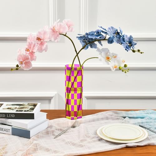 Buffalo Plaid Yellow Magenta Plastic Hurricane Candle Holder 118 x 39 Inch
