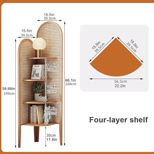Rattan Corner Bookshelf with 4 Tier Storage