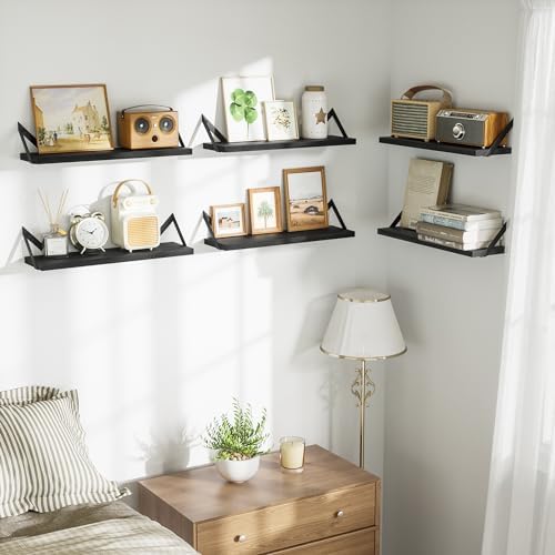 SRIWATANA Weathered Black Floating Shelves Set of 6