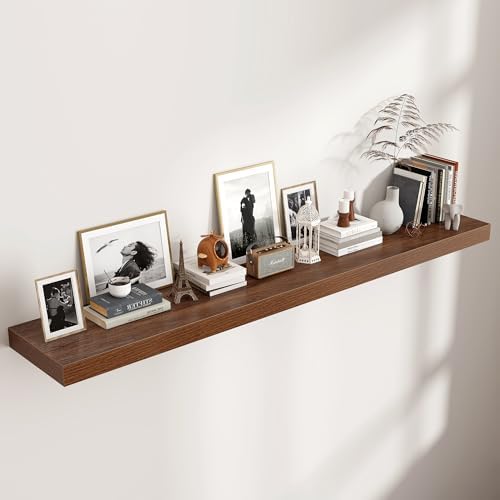 Venusmiles Floating Shelf 72x12 Inch Walnut Wall Mount