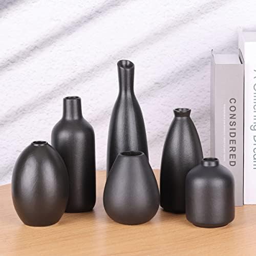 6 Pack Small Black Ceramic Bud Vases for Home Decor