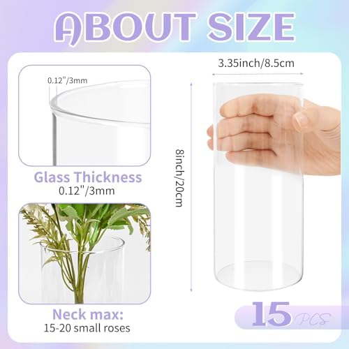 15 Pack Clear Glass Cylinder Vases 8 Inch Tall