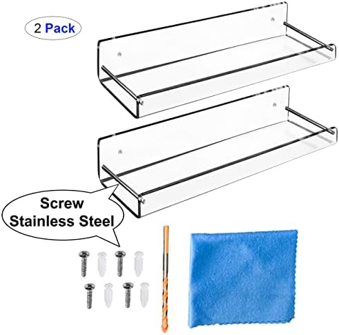 AMT 2 Pack Clear Acrylic Floating Shelves 15x4 Inch
