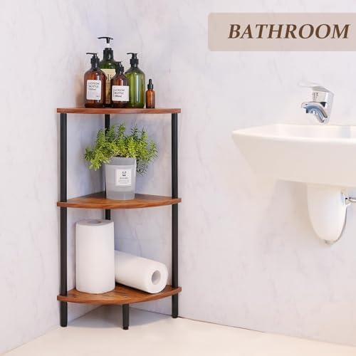 3 Tier Corner Shelf Stand 28 Inch Rustic Industrial Bookshelf for Small Spaces