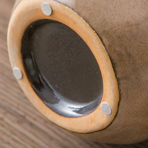Brown Ceramic Vase with Big Handle Rustic Farmhouse Decor