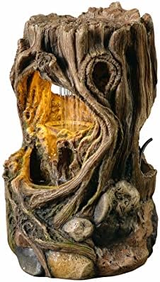 GOSSI Indoor Fountain Tabletop Stump Waterfall Decor