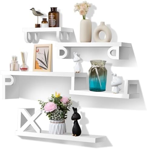 White Floating Shelves Set of 5 for Wall