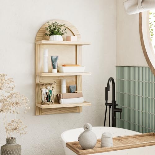 3 Tier Floating Wall Shelves Natural Wood Modern
